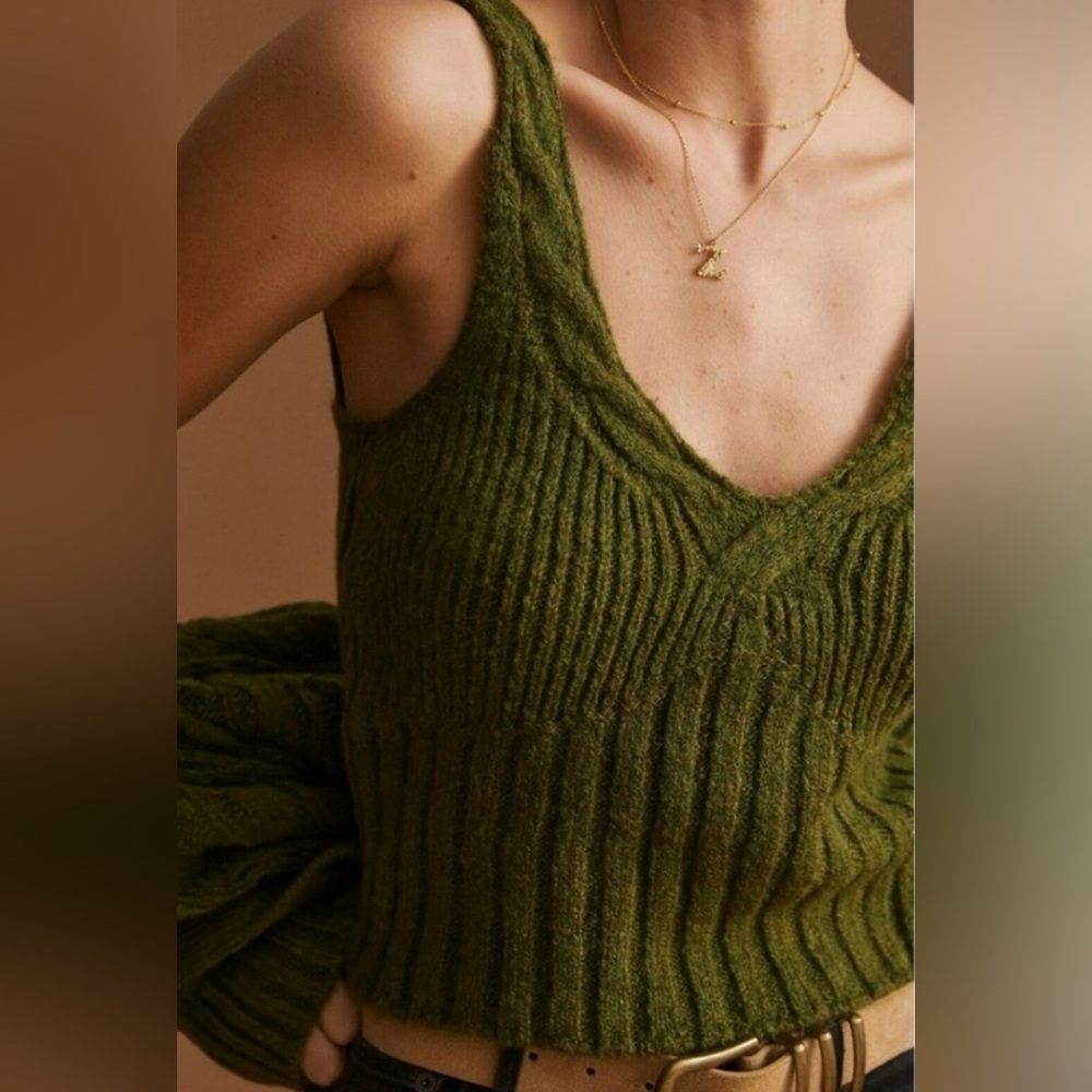 Anthropologie Olive Green Ribbed Knit Tank Top